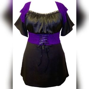 3X Black & Purple Gothic Lace-up Top
